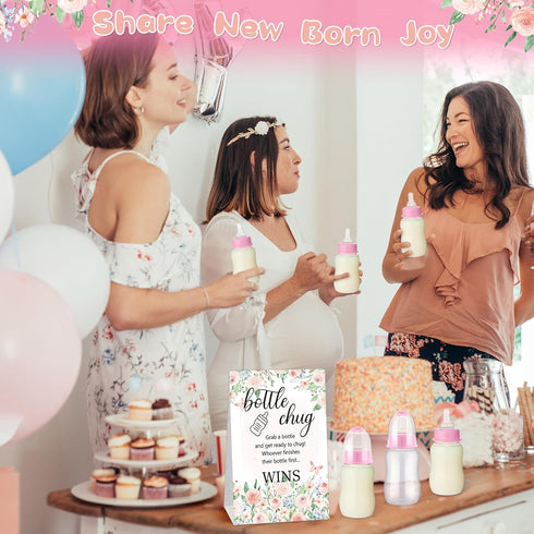20 1 TrelaCo Bottle Chug Baby Shower Game Pcs Baby Bottles Shower Favor with Flowers Theme Sign for Gender Reveal Party