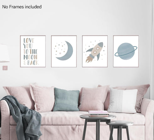 foedor Set 4, 8x10 Boho Neutral Wall Art Prints of Boho Nursery Decor Girl Boy, Love You to the Moon and Back Wall