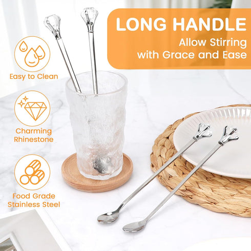 kilofly Rhinestone Party Stir Bar Spoon, Value Pack, Set of 4