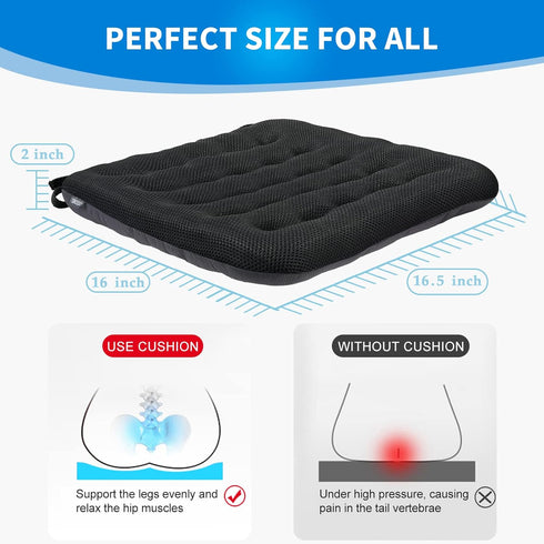 Excellent Support Effect Office Chair Cushion 1 Pack, Luxury Air Mesh Breathable Non-Slip Desk Computer Seat Cushion, Kitchen Dining Room Square Chair Pad (1 Count, Black)