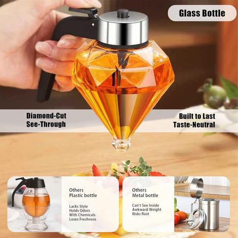 DIYOHFE Container8oz Honey/Syrup Dispenser -Premium No Drip Design, Elegant Diamond Shape with STAINLESS STEEL