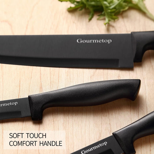 Kitchen Knife Set with Magnetic Strip, Black Cooking Knives, Sharp Stainless Steel Chef Knife Set for Meat & Veggies