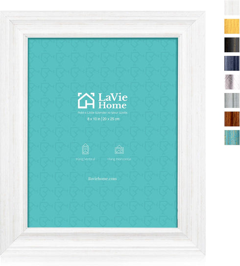 LaVie Home 8x10 Picture Frames - 1 Pack Distressed White Rustic Photo Frame with Tempered Glass