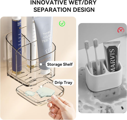 3 Countertop/Kitchen/Office Toothbrush Holders for Bathrooms, Slots Detachable Toothbrush Holder Wall Mounted