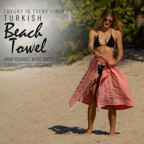 Beach Towel, 100% Cotton Turkish, Adult 38x70 Inch, Quick Dry, Sand Free, Lightweight, Coral Quartz
