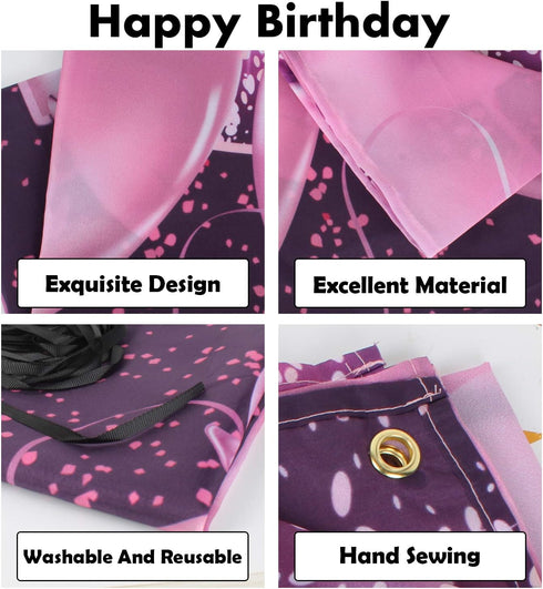 Happy 12th Birthday Banner Backdrop - 12 Party Decorations Supplies for Girl - Pink Purple Gold 4 x 6ft