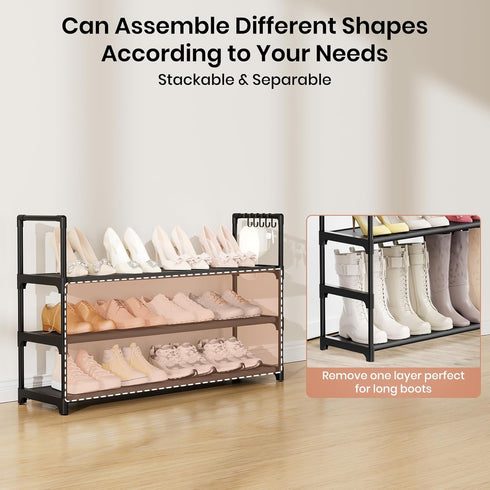 Closet 12-15 3 VILICK Shoe Rack for Shoe Organizer Space Saver Storage for Pair Shoe Shelf with Hook Free Standing Tier