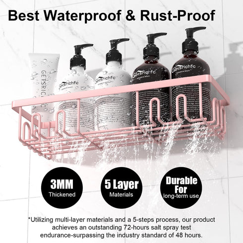 Getsrichfc Shower Caddy Adhesive, Rustproof Shower Shelves for Inside Shower, Large Capacity Bathroom Organizers