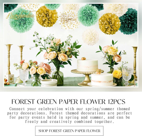 NICROLANDEE 12 PCS Green Wedding Party Decorations, Emerald Green Ivory Tissue Paper Pom Poms for Baby Shower