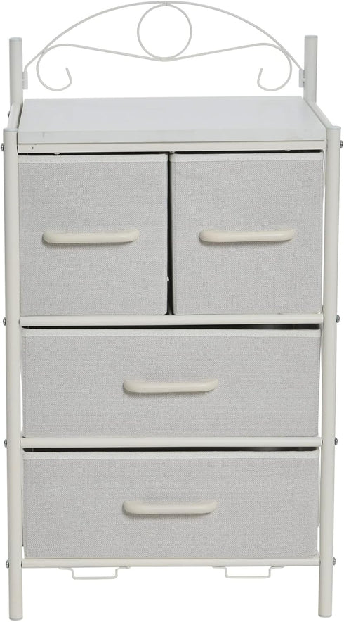 Household Essentials Victoria Dresser Nightstand, Storage Organizer with 4 White Drawers and Metal Frame