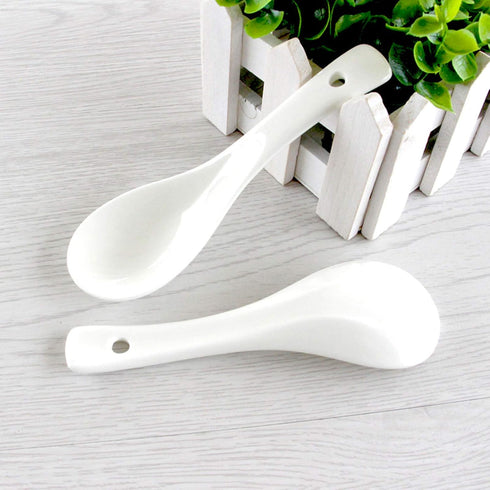 Yopay 24 Pack 5 Inch White Ceramic Soup Spoons, Asian Ramen Spoons for Appetizer, Wonton, Dumpling