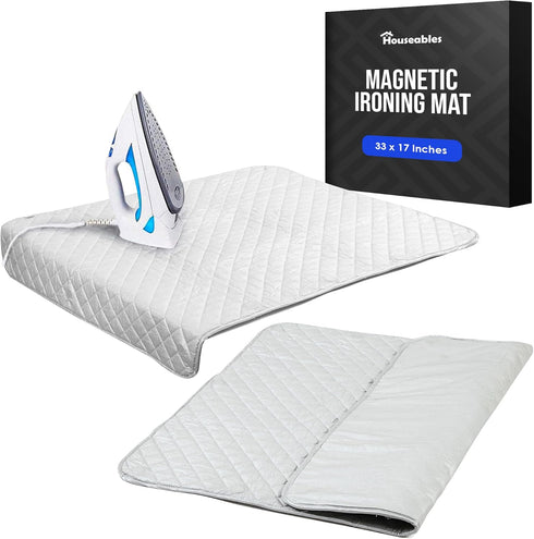 Houseables Ironing Mat, Portable Iron Pad, Dryer Top Protector, 33 x 17, Magnetic Cover for Table Top