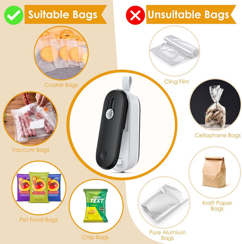 FEPPO Mini Bag Sealer, 2 in 1 Heat Sealer with Cutter, Portable Resealer Machine for Food Storage Snacks