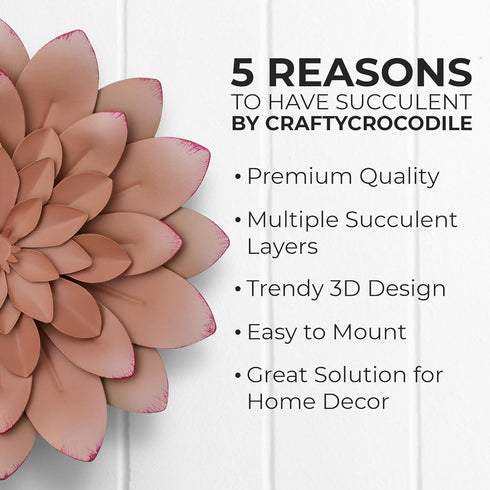 Everydecor Succulent Metal Flowers Wall Decor, Pink Hand Painted 3D Flower Art for Indoor & Outdoor Use