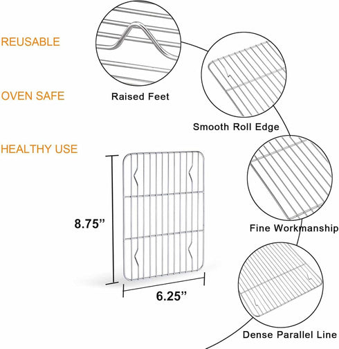TeamFar Toaster Oven Tray and Rack Set, 9.3’’ x 7’’ x 1’’, Stainless Steel Non Toxic & Healthy, Easy Clean