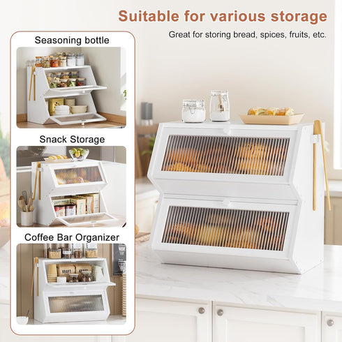 Countertop, Counter WOWLIVE Double Layer Bread Box for Kitchen Large Bamboo Bread Storage Container for Homemade Bread