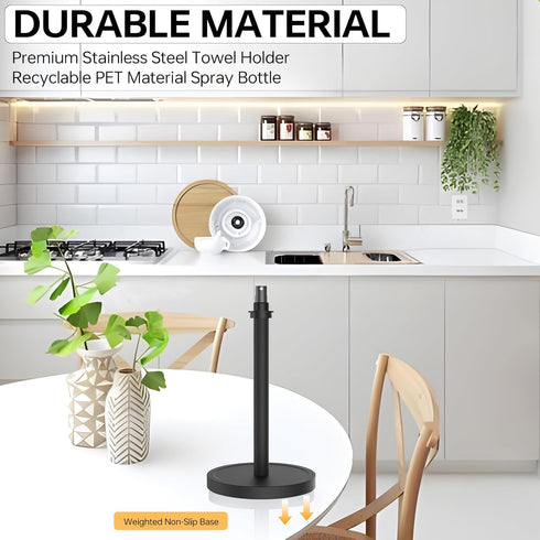 Countertop Counterweight Paper Towel Holder with Spray Bottle,One Hand Easy to Tear Stainless Steel Paper Towel Holder