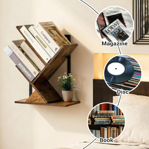 3-Tier Tree Book Shelves for Wall, Small Wall Mounted Shelves, Unique Hanging Bookshelf Storage Rack, Floating