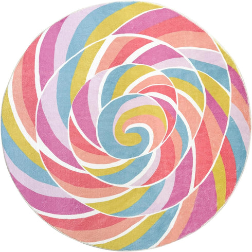4Ft Kids Rug Play Mat Round Rainbow Lollipop Girls Bedroom Carpet Circle Candy Nursery Mat Playroom Rug for Children