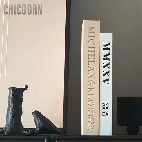 Chicooan 4-in-1 Set, 2 Decorative Books Coffee Table Books Decor, Linen Fake Book Boxes with Wood Tray, Bead Garland