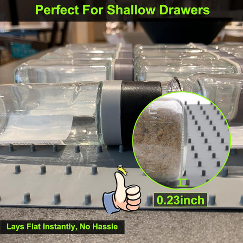 Gosmol Spice Drawer Organizer insert, Adjustable & Non-Slip Silicone Spice Drawer Liner, in Drawer Spice Organizer