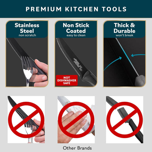Home Hero Steak Knives Set - 8 Pcs High-Carbon Stainless Steel Serrated Knives with Ergonomic Handles (Black)