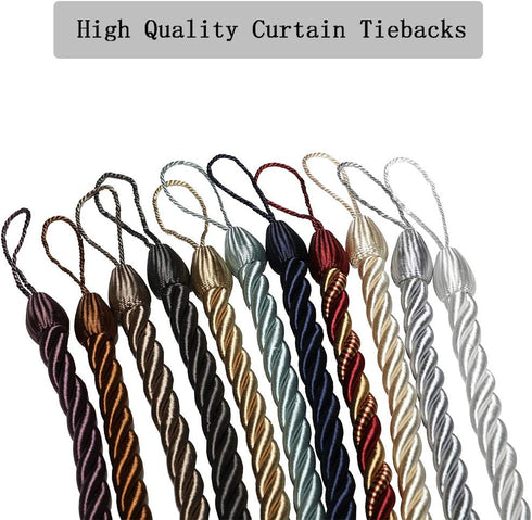 BEL AVENIR Curtain Rope Tiebacks, Drapery Holdbacks with 4 Metal Screw Hooks (Navy, 4pack)