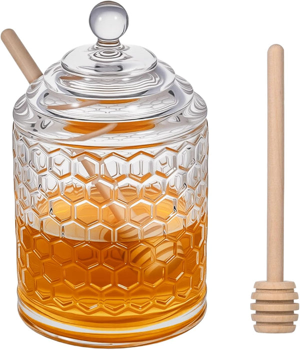 TPSUIPA 9 oz Clear Crystal Glass Honey Pot with 2 Dipper Sticks -
