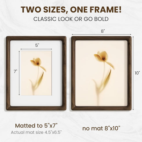 8x10 8x10 8 10 5x7 1 Pack Picture Frame, USA-Sourced Walnut Wood Picture Frame, Photo Frame with High Tempered Glass