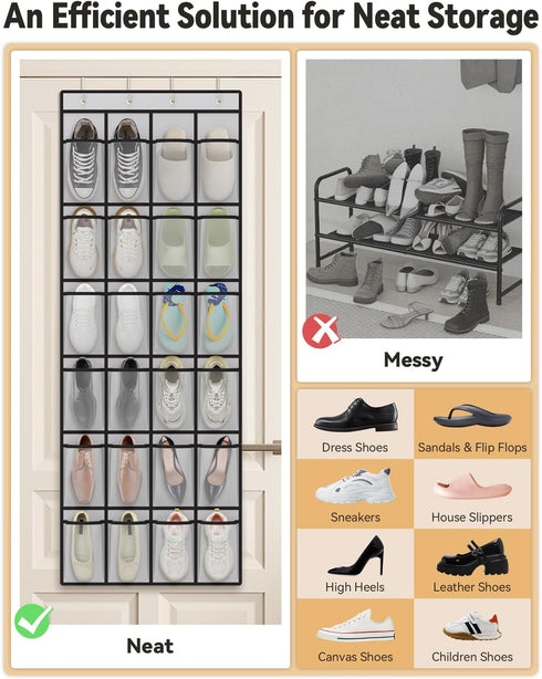 2 Pack, 24 4 Closets, dodowin Over the Door Shoe Organizers, Each with Deep Mesh Pockets & Metal Hooks, Over The Door