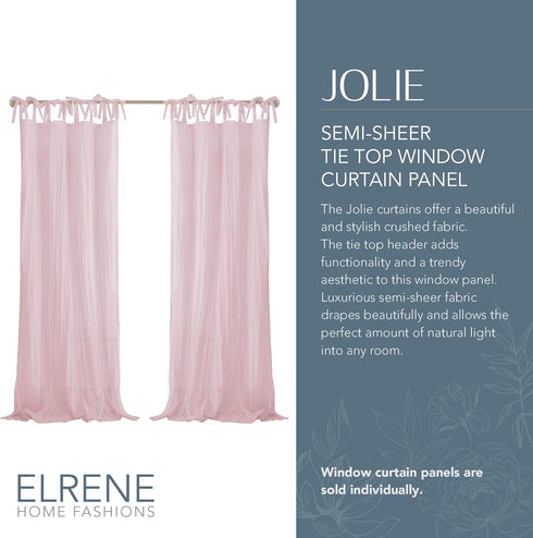 Elrene Home Fashions Jolie Crushed Semi-Sheer Window Curtain, 52" x 84" (1 Panel), Adjustable Tie-Top, Blush