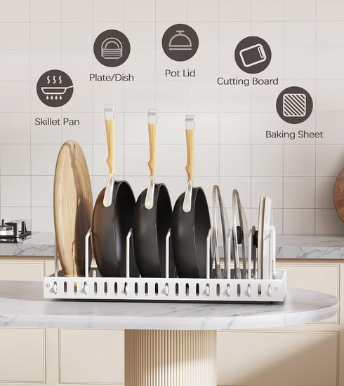 Pull Out Pots and Pans Organizer Under Cabinet, Sliding Lid Holder and Pan Rack, 8 Adjustable Dividers, 2 Pack White