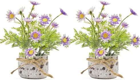 Daisy Artificial Flowers in Cement Vases 2Pcs,Daisies Faux Flowers Farmhouse Home Coffee
