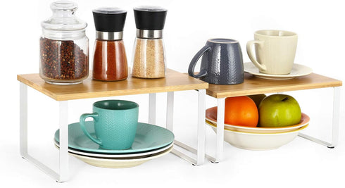 Counter NEX Kitchen Cabinet and Shelf Organizer, Stackable & Expandable, White and Natural