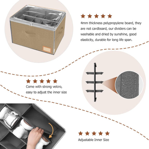 Adjustable Storage Bins for Closet, 16Pairs Wardrobe Clothes Organizer, Shoe Bin, Closet Storage Solution with Clear