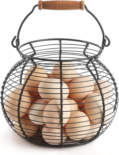 Farmhouse Round Wire Egg Basket with Handle, Metal Egg Collecting Basket for Countertop Holder (8.5 * 7.5 inch)