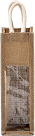 Peohud 3 Pack Burlap Wine Bottle Bags, Jute Gift Bags with Window and Handle for Wedding, Birthday, Christmas