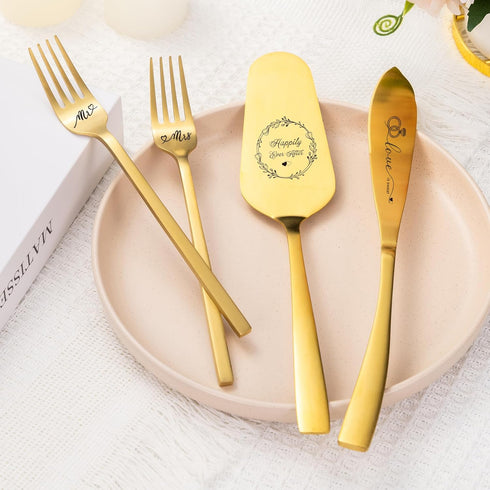 Wedding Cake Cutting Set, Gold Knife and Server Set for Birthday and Bridal Shower Gifts