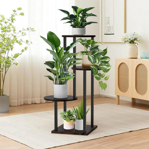 4 Tier Plant Stand Indoor, Metal Wooden Tall Plant Shelf Flower Pot Stand for Multiple Plants, Corner Flower Holder