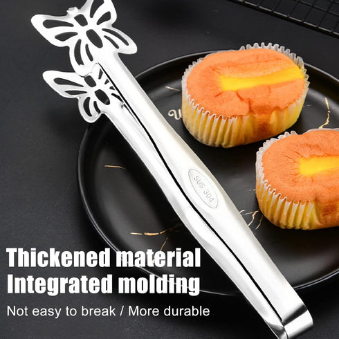 Stainless Steel Buffet Tongs, Food Tongs Food Grade Thickened Hollow Out Buffet Serving Tongs Grill Food Tongs for Cooking, Grilling (Butterfly Tongs Silver) by Zerone