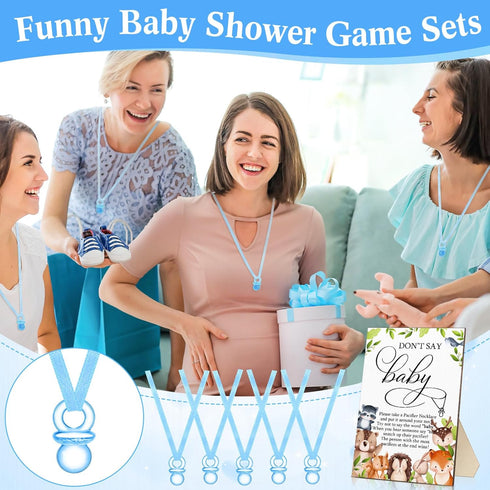 51 50 Geetery Pcs Don't Say Baby Game Sign Cool Baby Shower Game Pacifier Necklace Wooden Don't Say Sign Plastic