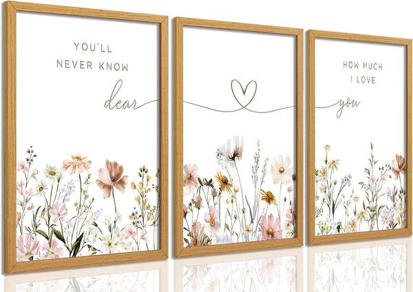JBZDD 3Pcs Wildflower Nursery Wall Art Boho Botanical Flower Sentences Posters Girl Nurseries