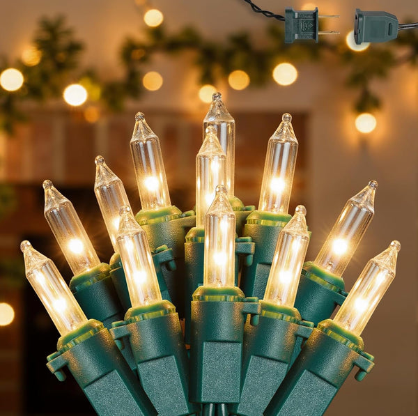2Pack 50-Count Warm White Christmas Lights, 13FT Incandescent Mini String Lights Green