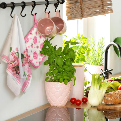 Leinuosen 8 Sets Sets Pcs Pink Rose Kitchen Towels and Dishcloths Oven Mitts and Pot Holders Absorbent Kitchen Gloves