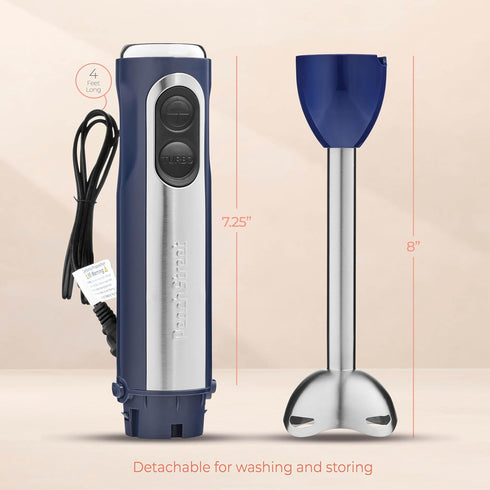 Powerful Immersion Blender - Electric Hand Blender 500 Watt with Turbo Mode, Detachable Base for Soup, Smoothie, Puree