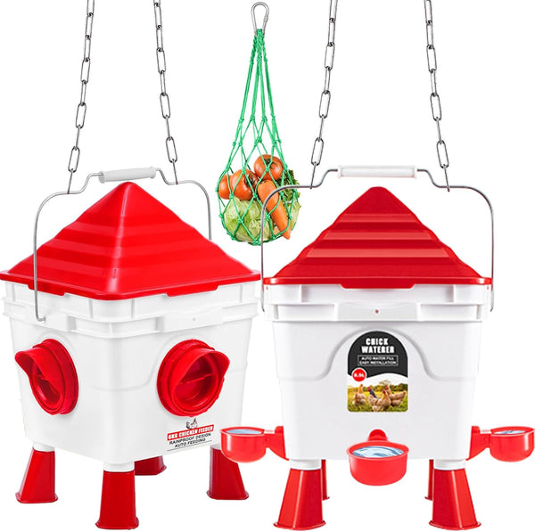 Chicken Feeder and Waterer Set, 13 lb No Waste Automatic Chicken Feeder