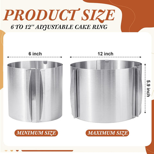 Hushee 2 Pcs Cake Mold 15 cm High, 6 to 12'' Adjustable Cake Ring Cake Baking Supplies Baking Rings Round Stainless Steel Decorating Bakeware Tools with Scaling for Mousse Baking Dessert Cake Making