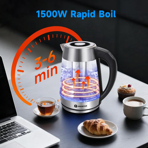 1500W 1.7L Aigostar Electric Kettle, Tea Kettle with Temperature Control and Tea Infuser, Hot Water Kettle