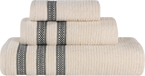 Superior Cotton 3-Piece Towel Set, Zero Twist, Ribbed Geometric, Bathroom Essentials, Shower,