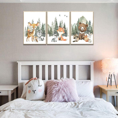 3Pcs 12x16in Woodland Animal Nursery Canvas Wall Art Forest Adventure Theme Animals Picture Posters Wall Decor Cute